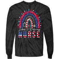 Labor And Delivery Nurse 4th Of July Rainbow Tie-Dye Long Sleeve Shirt