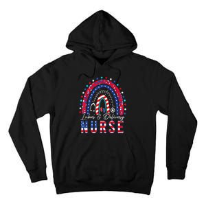 Labor And Delivery Nurse 4th Of July Rainbow Tall Hoodie