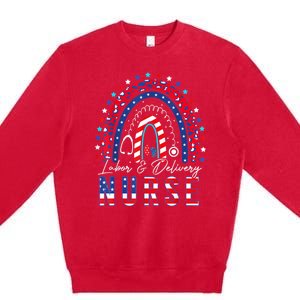 Labor And Delivery Nurse 4th Of July Rainbow Premium Crewneck Sweatshirt