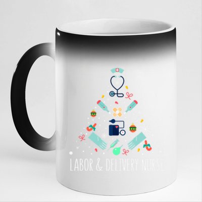 Labor And Delivery Nurse Christmas Rn Christmas Tree Cool Gift 11oz Black Color Changing Mug