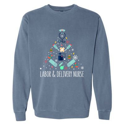 Labor And Delivery Nurse Christmas Rn Christmas Tree Cool Gift Garment-Dyed Sweatshirt