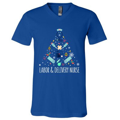 Labor And Delivery Nurse Christmas Rn Christmas Tree Cool Gift V-Neck T-Shirt