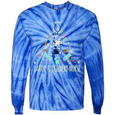 Labor And Delivery Nurse Christmas Rn Christmas Tree Cool Gift Tie-Dye Long Sleeve Shirt