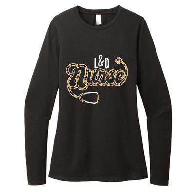 L And D Nurse Stethoscope Heart Leopard Print Labor And Delivery Gift Womens CVC Long Sleeve Shirt