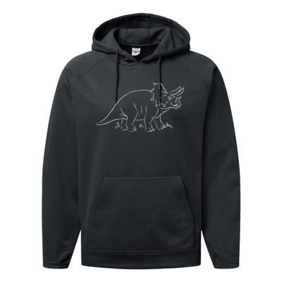 Line Art Dinosaur Triceratops Performance Fleece Hoodie