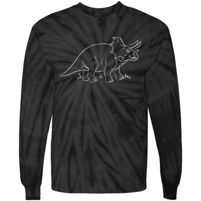 Line Art Dinosaur Triceratops Tie-Dye Long Sleeve Shirt