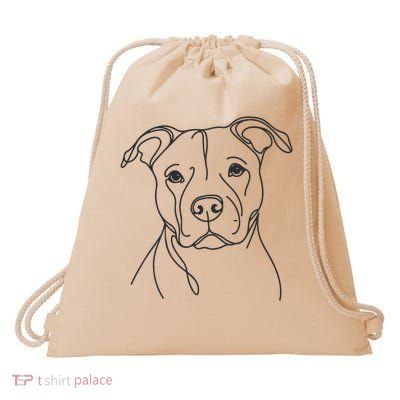 Line Art Dad Mom Dog Pitbull Drawstring Bag