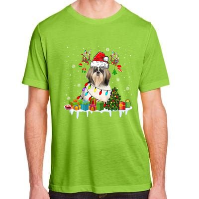 Lhasa Apso Dog Santa Reindeer Funny Christmas Lights Dog Gift Adult ChromaSoft Performance T-Shirt