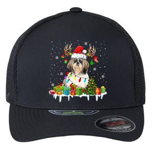 Lhasa Apso Dog Santa Reindeer Funny Christmas Lights Dog Gift Flexfit Unipanel Trucker Cap