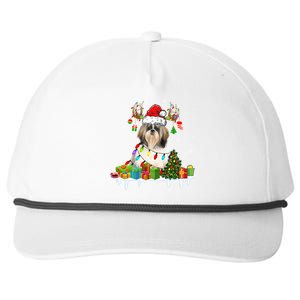 Lhasa Apso Dog Santa Reindeer Funny Christmas Lights Dog Gift Snapback Five-Panel Rope Hat