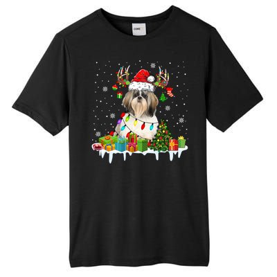 Lhasa Apso Dog Santa Reindeer Funny Christmas Lights Dog Gift Tall Fusion ChromaSoft Performance T-Shirt