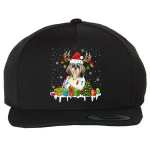 Lhasa Apso Dog Santa Reindeer Funny Christmas Lights Dog Gift Wool Snapback Cap