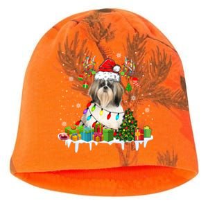 Lhasa Apso Dog Santa Reindeer Funny Christmas Lights Dog Gift Kati - Camo Knit Beanie