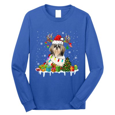 Lhasa Apso Dog Santa Reindeer Funny Christmas Lights Dog Gift Long Sleeve Shirt