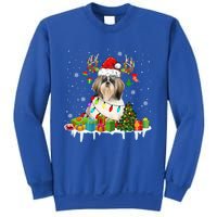 Lhasa Apso Dog Santa Reindeer Funny Christmas Lights Dog Gift Sweatshirt