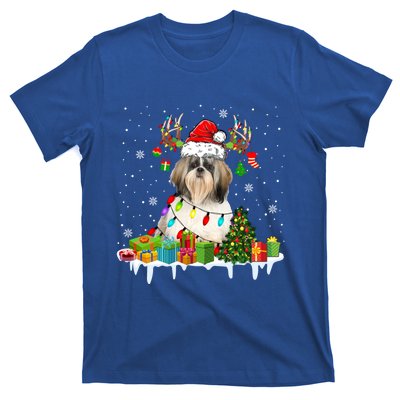 Lhasa Apso Dog Santa Reindeer Funny Christmas Lights Dog Gift T-Shirt