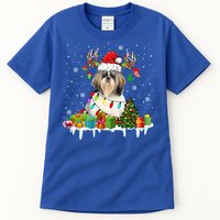 Lhasa Apso Dog Santa Reindeer Funny Christmas Lights Dog Gift Tall T-Shirt