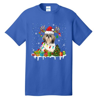 Lhasa Apso Dog Santa Reindeer Funny Christmas Lights Dog Gift Tall T-Shirt