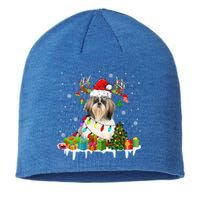 Lhasa Apso Dog Santa Reindeer Funny Christmas Lights Dog Gift Sustainable Beanie