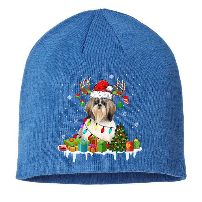 Lhasa Apso Dog Santa Reindeer Funny Christmas Lights Dog Gift Sustainable Beanie