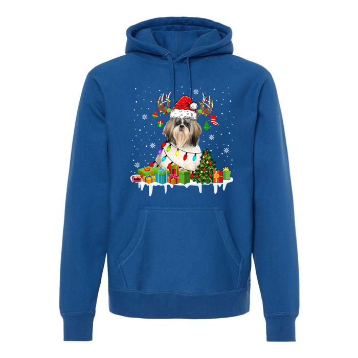 Lhasa Apso Dog Santa Reindeer Funny Christmas Lights Dog Gift Premium Hoodie