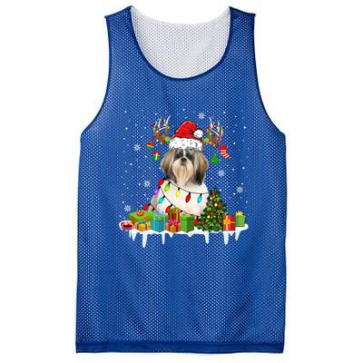 Lhasa Apso Dog Santa Reindeer Funny Christmas Lights Dog Gift Mesh Reversible Basketball Jersey Tank