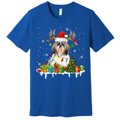 Lhasa Apso Dog Santa Reindeer Funny Christmas Lights Dog Gift Premium T-Shirt