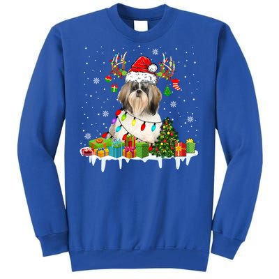 Lhasa Apso Dog Santa Reindeer Funny Christmas Lights Dog Gift Tall Sweatshirt