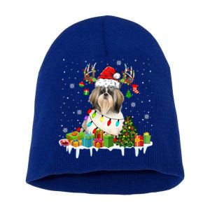 Lhasa Apso Dog Santa Reindeer Funny Christmas Lights Dog Gift Short Acrylic Beanie