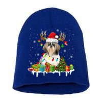 Lhasa Apso Dog Santa Reindeer Funny Christmas Lights Dog Gift Short Acrylic Beanie