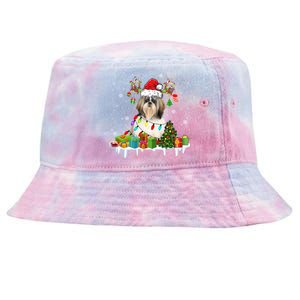 Lhasa Apso Dog Santa Reindeer Funny Christmas Lights Dog Gift Tie-Dyed Bucket Hat