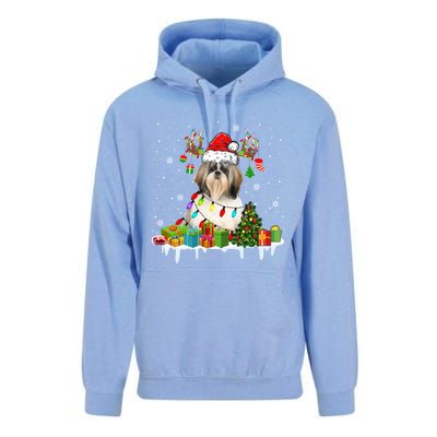 Lhasa Apso Dog Santa Reindeer Funny Christmas Lights Dog Gift Unisex Surf Hoodie