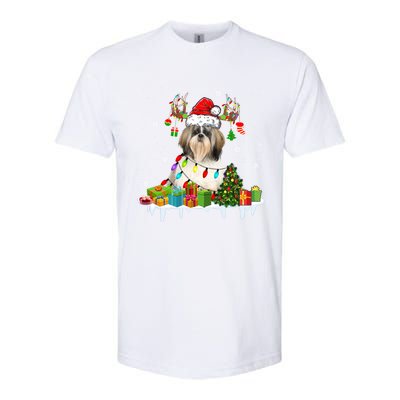 Lhasa Apso Dog Santa Reindeer Funny Christmas Lights Dog Gift Softstyle CVC T-Shirt