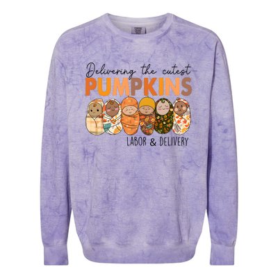 Labor And Delivery Nurse Delivering The Cutest Pumpkins Colorblast Crewneck Sweatshirt