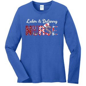 Labor And Delivery Nurse Stethoscope Leopard L And D Nursing Great Gift Ladies Long Sleeve Shirt