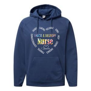 Labor And Delivery Nurse Heart Gift Performance Fleece Hoodie