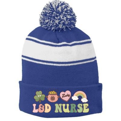 L And D Nurse Labor And Delivery Nurse St Patrick's Day Gift Stripe Pom Pom Beanie