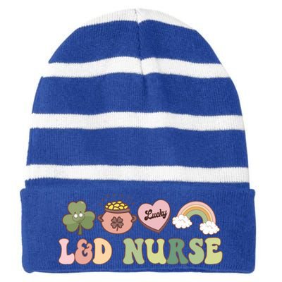 L And D Nurse Labor And Delivery Nurse St Patrick's Day Gift Striped Beanie with Solid Band