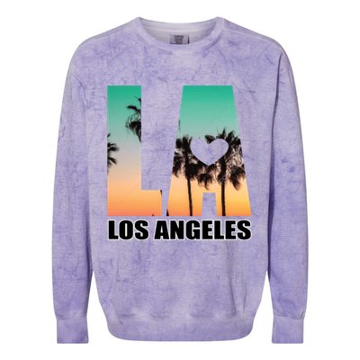 Los Angeles Design La Palm Tree Sunset Boulevard Funny Gift Colorblast Crewneck Sweatshirt