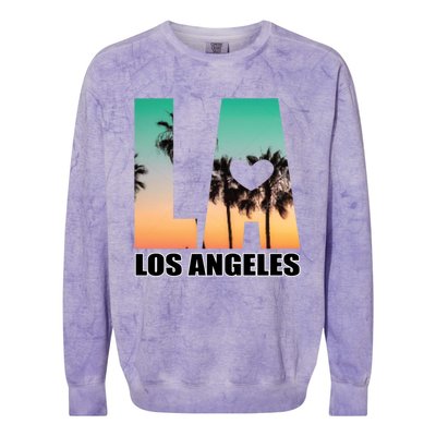 Los Angeles Design La Palm Tree Sunset Boulevard Funny Gift Colorblast Crewneck Sweatshirt