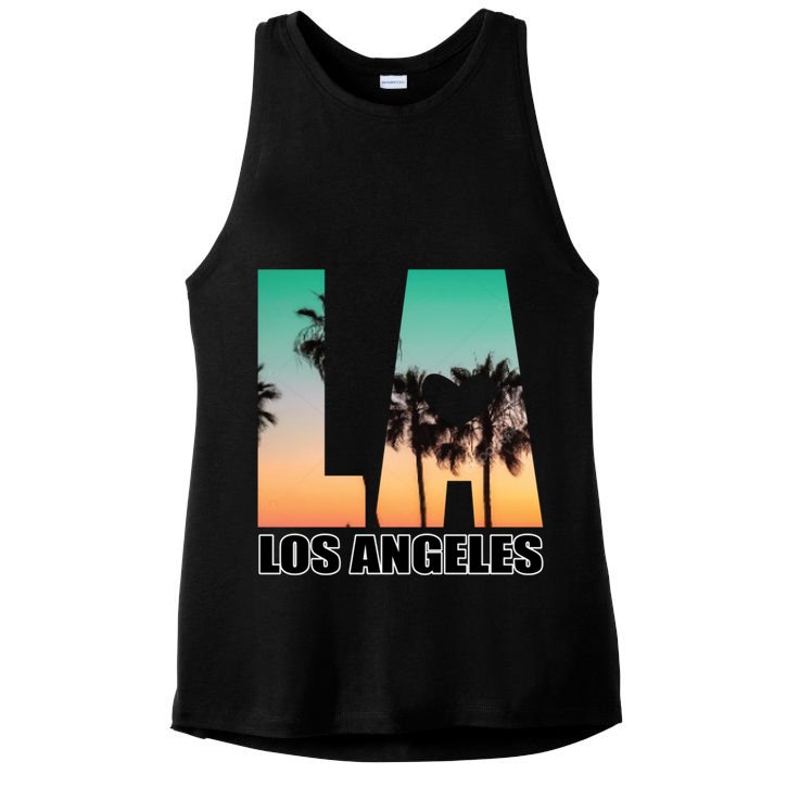 Los Angeles Design La Palm Tree Sunset Boulevard Funny Gift Ladies PosiCharge Tri-Blend Wicking Tank