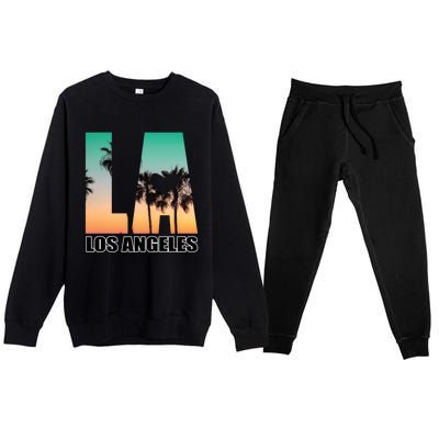 Los Angeles Design La Palm Tree Sunset Boulevard Funny Gift Premium Crewneck Sweatsuit Set