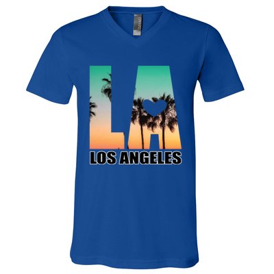 Los Angeles Design La Palm Tree Sunset Boulevard Funny Gift V-Neck T-Shirt