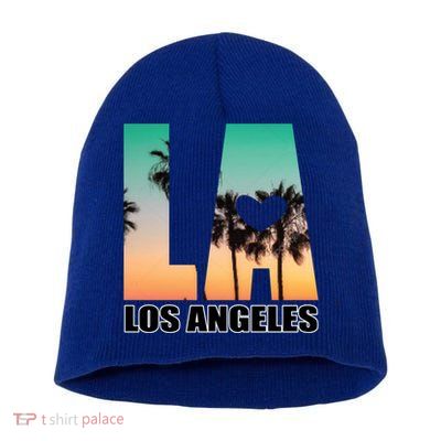 Los Angeles Design La Palm Tree Sunset Boulevard Funny Gift Short Acrylic Beanie