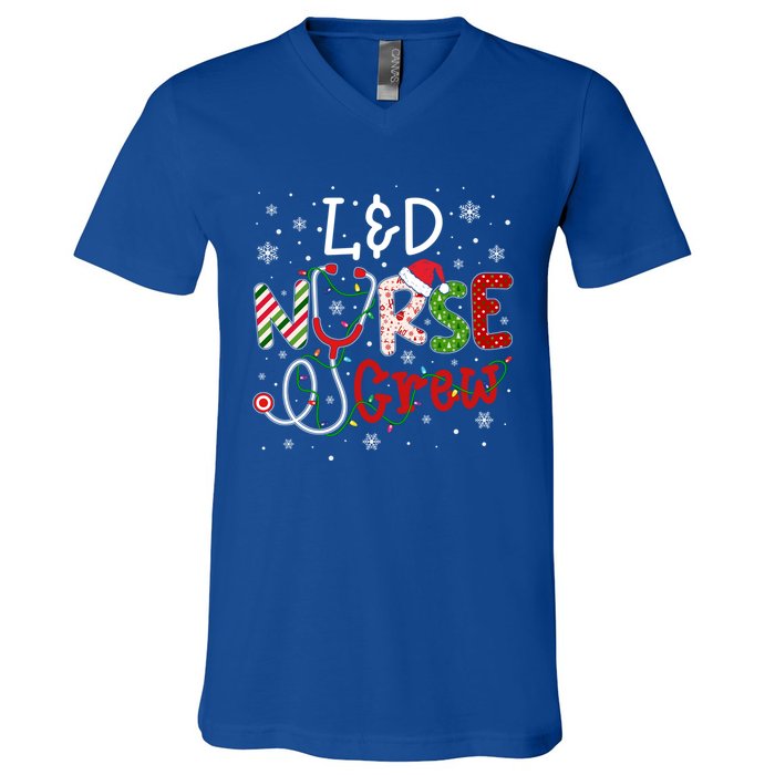 L And D Christmas Nurse Crew Funny Nursing Christmas Pattern Gift V-Neck T-Shirt