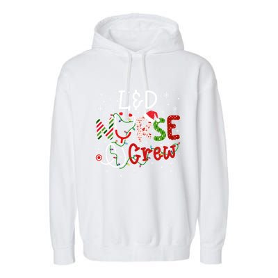 L And D Christmas Nurse Crew Funny Nursing Christmas Pattern Gift Garment-Dyed Fleece Hoodie