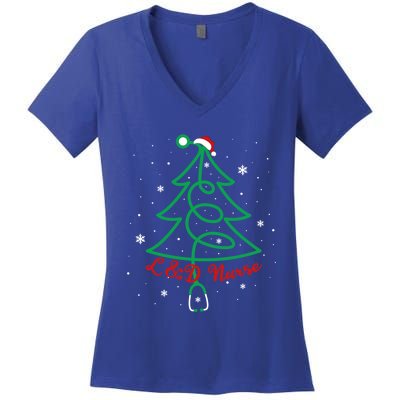 L And D Nurse Christmas Tree Stethoscope Santa Hat Nursing Xmas Gift Women's V-Neck T-Shirt