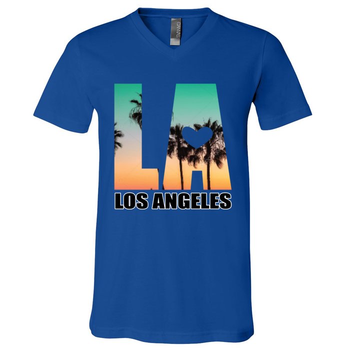 Los Angeles Design La Palm Tree Sunset Boulevard Funny Gift V-Neck T-Shirt