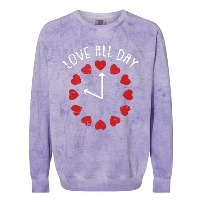 Love All Day Valentines Day Cute Hearts Clock Colorblast Crewneck Sweatshirt