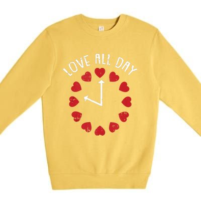 Love All Day Valentines Day Cute Hearts Clock Premium Crewneck Sweatshirt